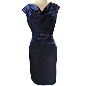 Jessica Howard‎ Dress Womens 10 Blue Velvet Cowl Neck Ruched Lined Old Money